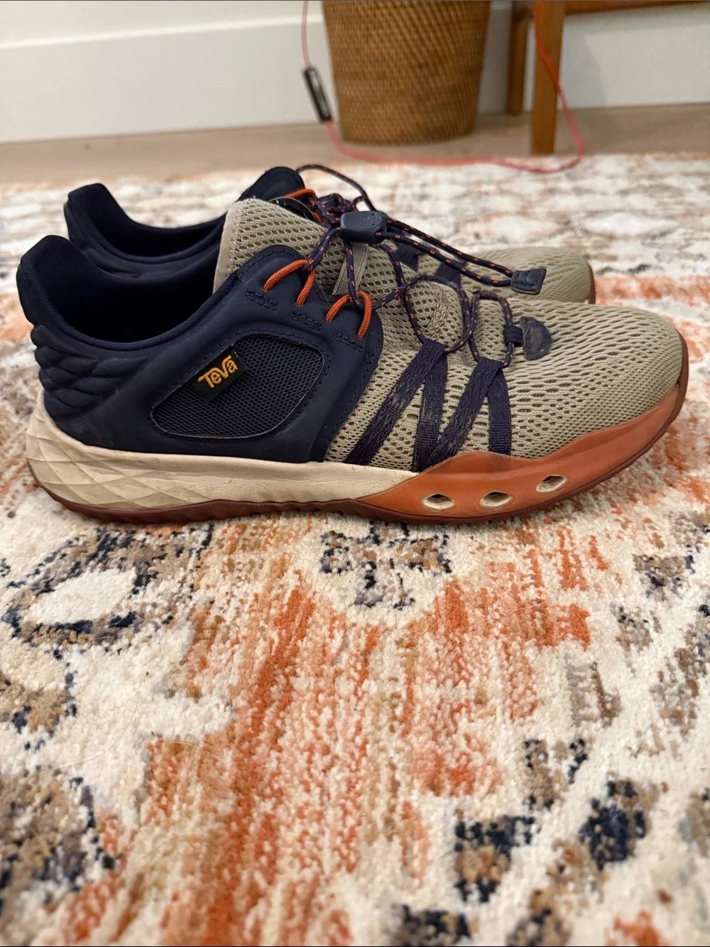 Teva Women's Olive Mesh Trail Sneakers with Navy Accents No Tie 8.5
